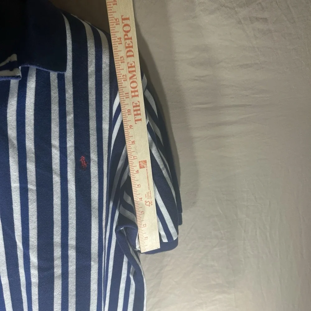 Vintage Polo Ralph Lauren Mens 3XB Navy Blue White Striped Shirt Red Logo